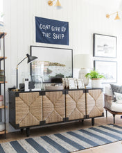 Load image into Gallery viewer, Denim Ticking Woven Jute Rug Swatch